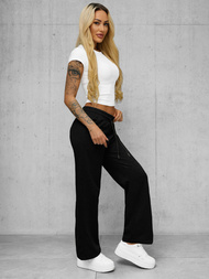 Spodnie dresowe damskie z szeroką nogawką czarne OZONEE JS/92K508/3