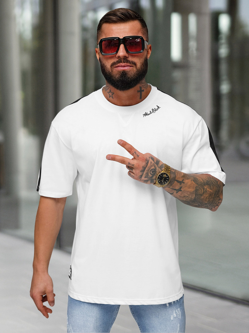 T-shirt męski loose fit biały OZONEE O/QQ1195