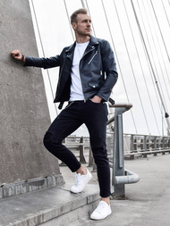 Kurtka skórzana męska ramoneska czarna OZONEE O/5625Z