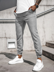 Spodnie męskie chino joggery w kratę szare OZONEE DJ/2296/22Z