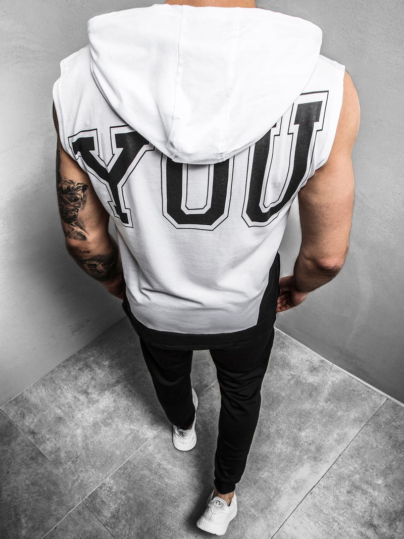 T-Shirt z kapturem męski biały OZONEE B/60042Z