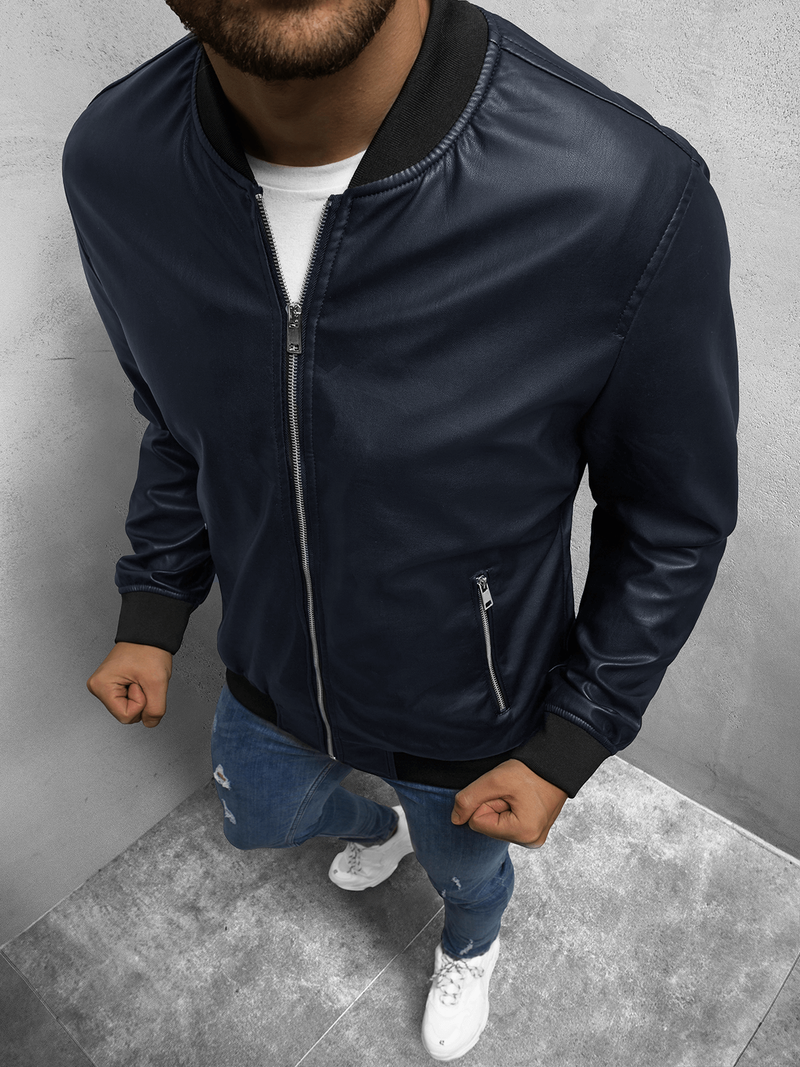 Kurtka przejściowa skórzana męska bomberka granatowa/2 OZONEE N/6707