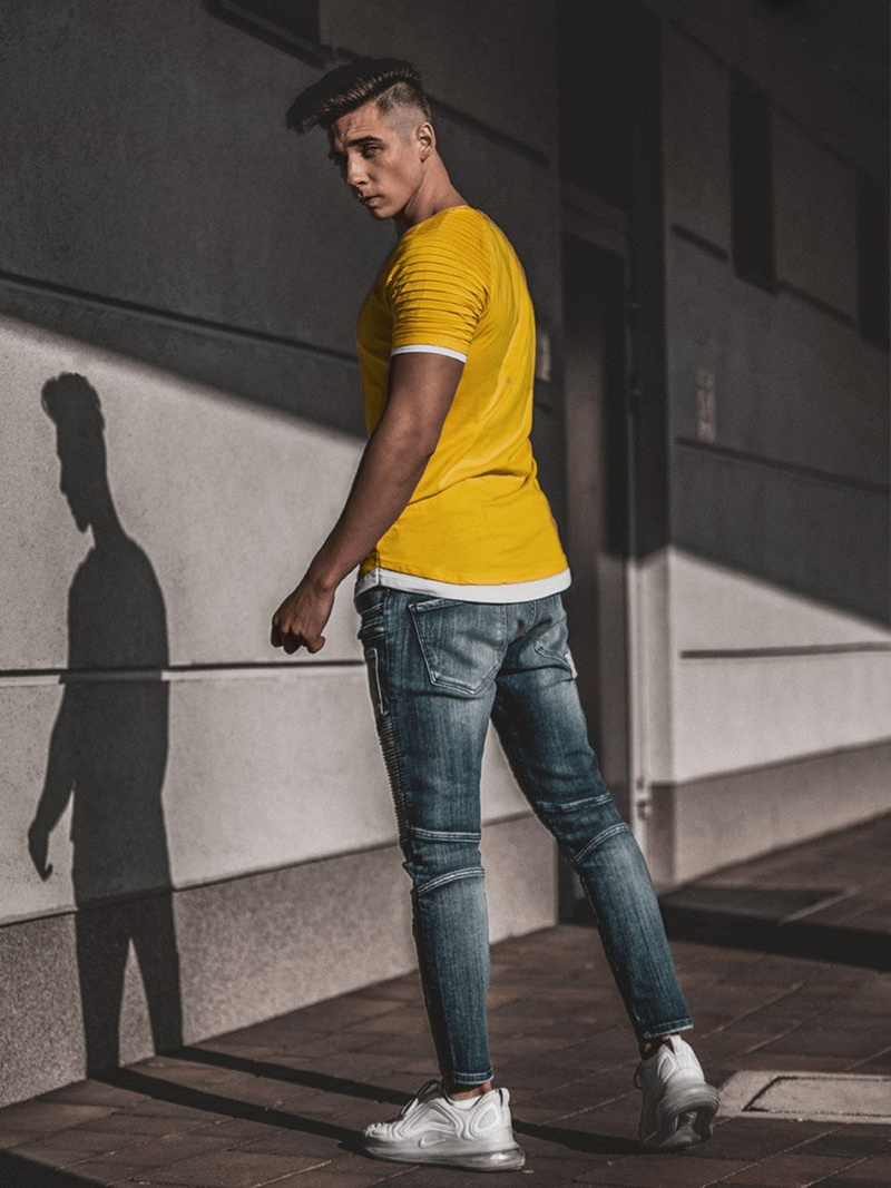 Spodnie jeansowe joggery męskie niebieskie OZONEE O/B4925