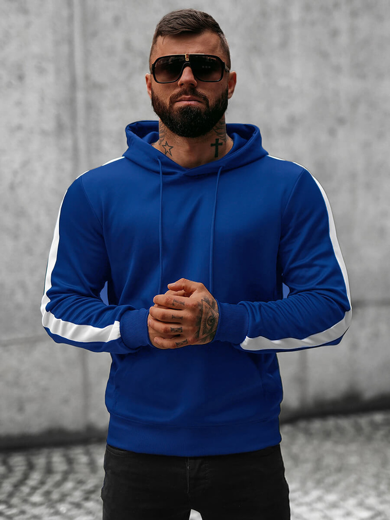 Bluza z kapturem męska niebieska OZONEE O/8B153/16