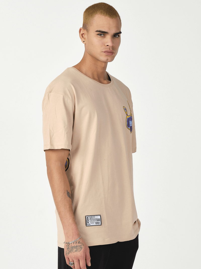 T-Shirt męski z nadrukiem beżowy OZONEE MR/21538