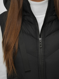 Kamizelka damska długa pikowana z kapturem czarna OZONEE JS/M788/392