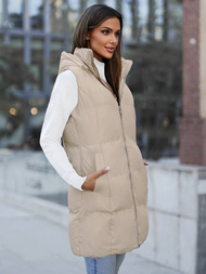 Kamizelka damska długa pikowana z kapturem beżowa OZONEE JS/M721/62Z