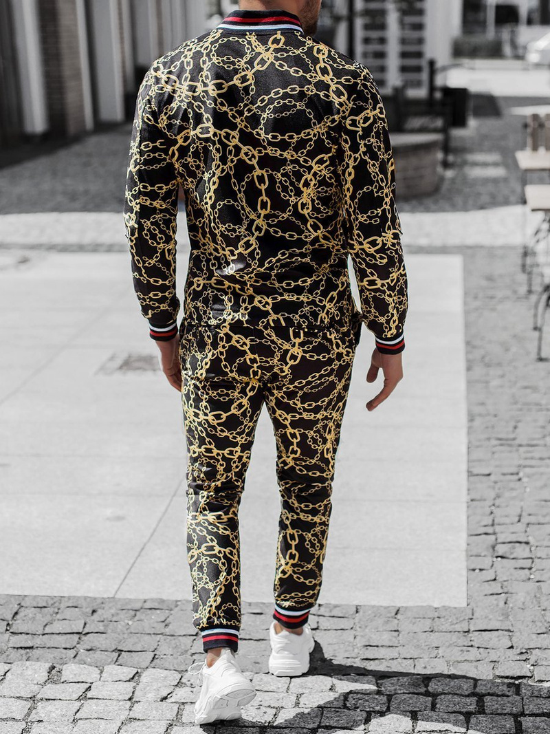 Чоловічий комплект - піджак та штани чінос чорно-золотий OZONEE O/5555/21