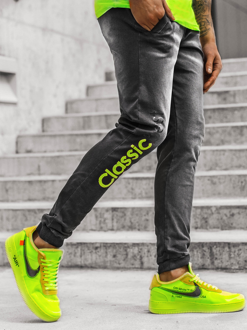 Spodnie męskie jogger czarno-zielone OZONEE JS/KK1102-2