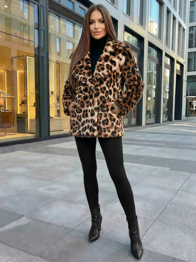 Kurtka zimowa damska futrzana beżowo-brązowa OZONEE JS/61M8500/158Z