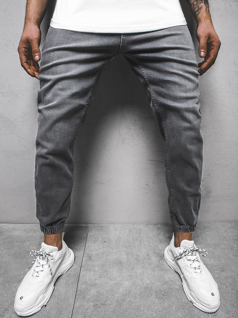 Spodnie męskie joggery jeansowe grafitowe OZONEE DP/674