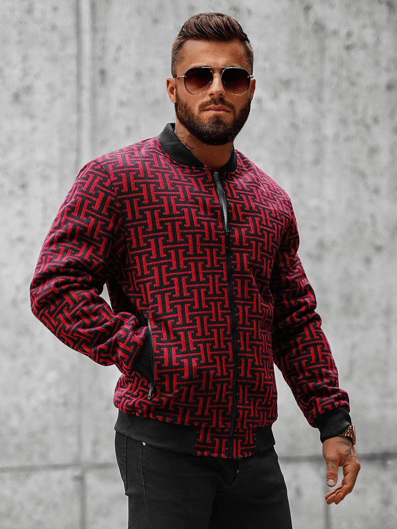 Kurtka męska bomberka czerwono-czarna OZONEE O/3A55