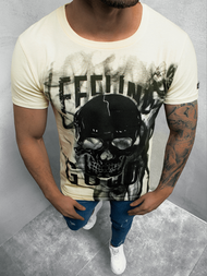 T-Shirt męski z nadrukiem beżowy OZONEE MECH/2074TZ