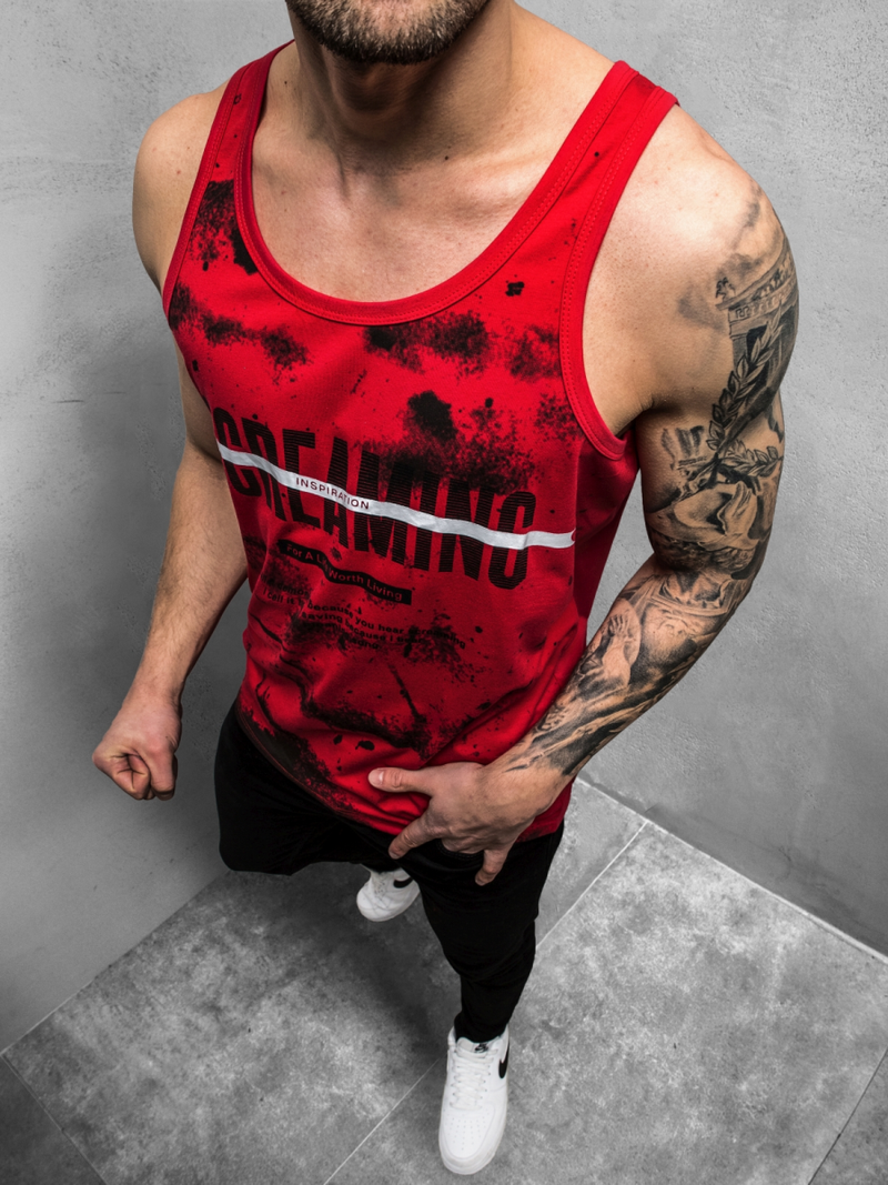 T-Shirt męski bez rękawów czerwony OZONEE JS/SS11053Z