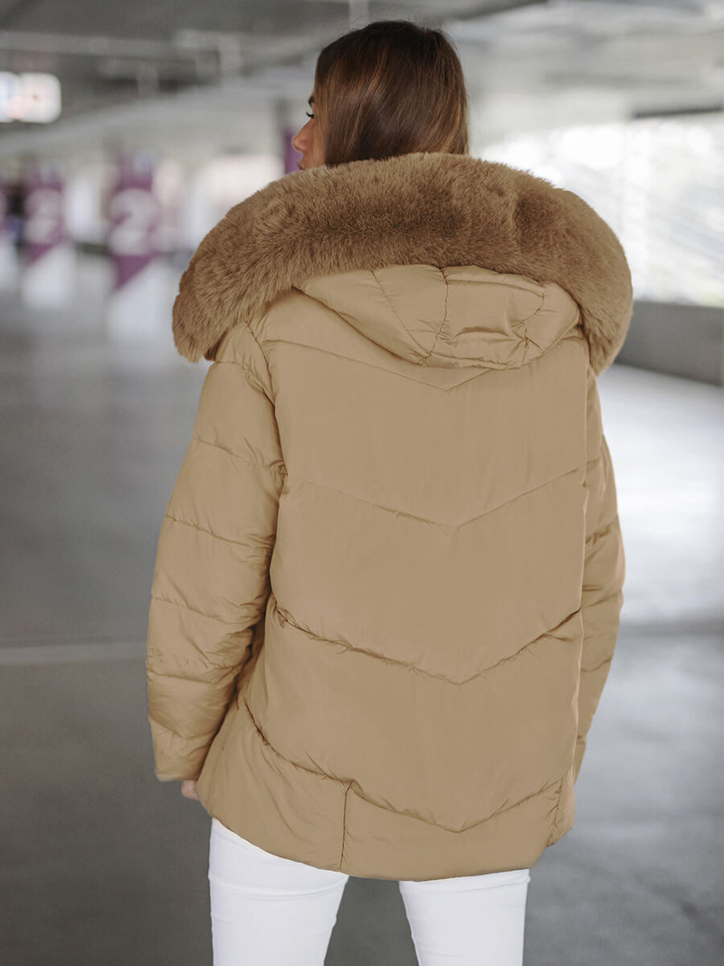 Kurtka zimowa damska z futerkiem beżowa OZONEE JS/16M9181/62Z