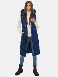 Kamizelka damska długa pikowana z kapturem granatowa OZONEE JS/M728/215