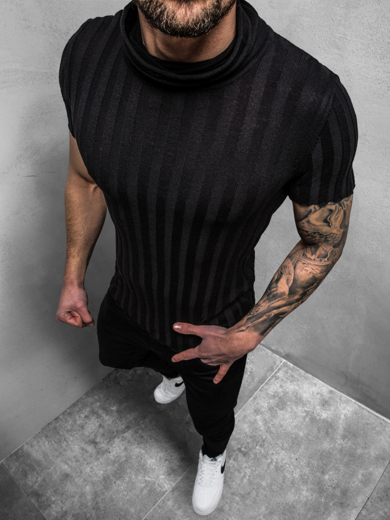 Bluzka z krótkim rękawem męska czarna OZONEE L/2294Z