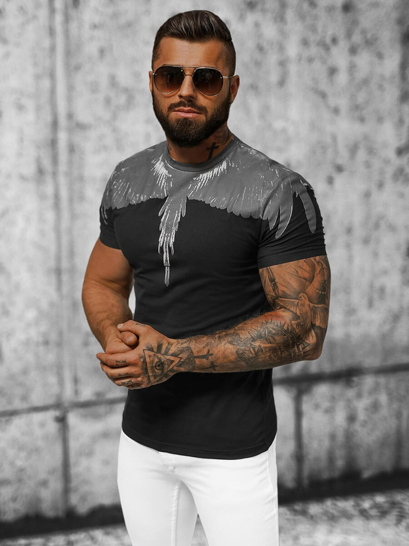 T-shirt męski slim fit czarny OZONEE NB/MT3022