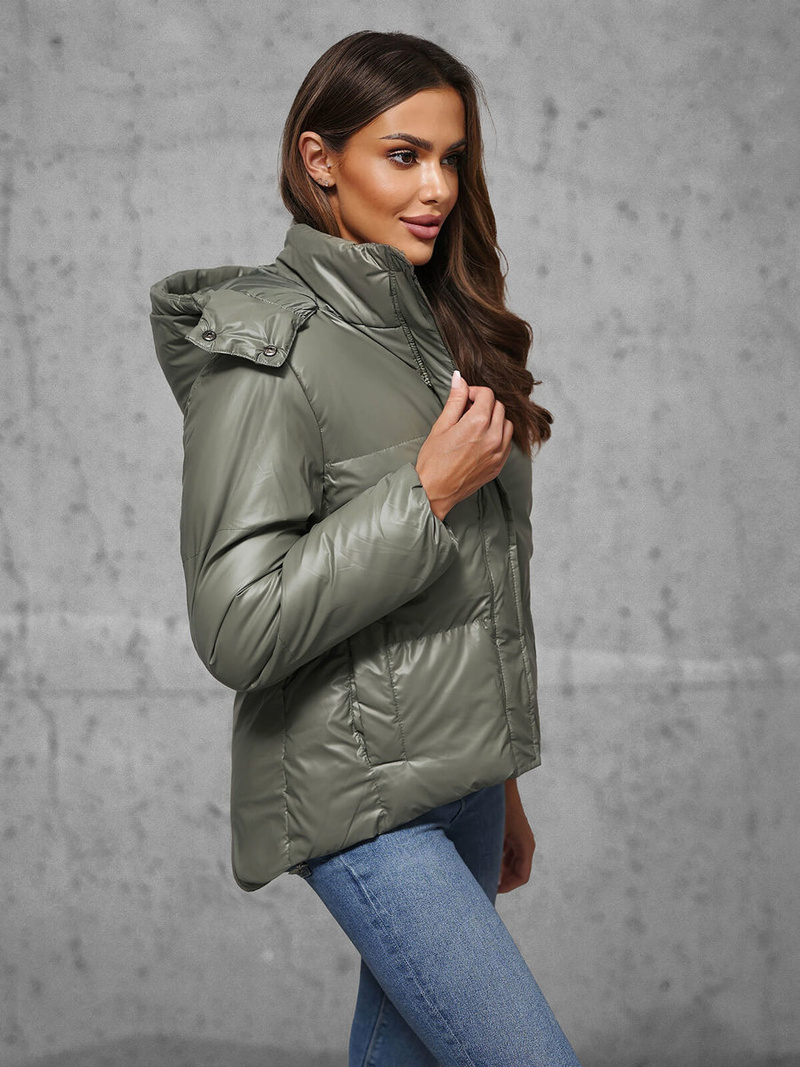 Kurtka zimowa damska pikowana jasno-zielona OZONEE JS/5M3185/236