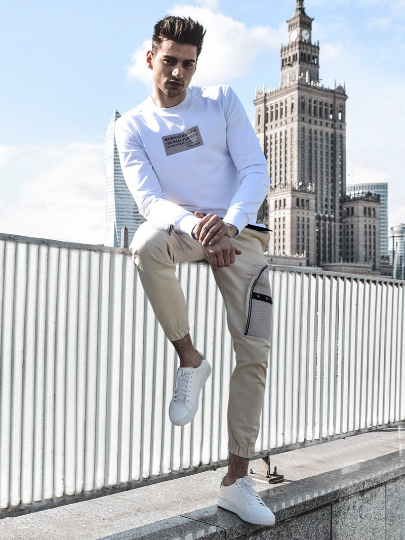 Spodnie męskie chino joggery beżowe OZONEE C/11134