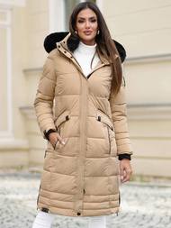 Kurtka zimowa damska długa pikowana beżowa OZONEE O/W377Z