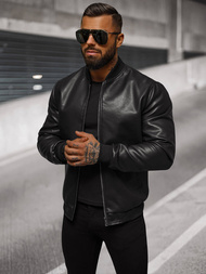 Чоловіча шкіряна куртка Чорна OZONEE O/88120