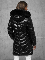 Kurtka zimowa damska długa z futerkiem czarna OZONEE JS/5M3139/392A