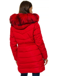 Kurtka zimowa damska parka z futerkiem czerwona OZONEE O/M1556/4