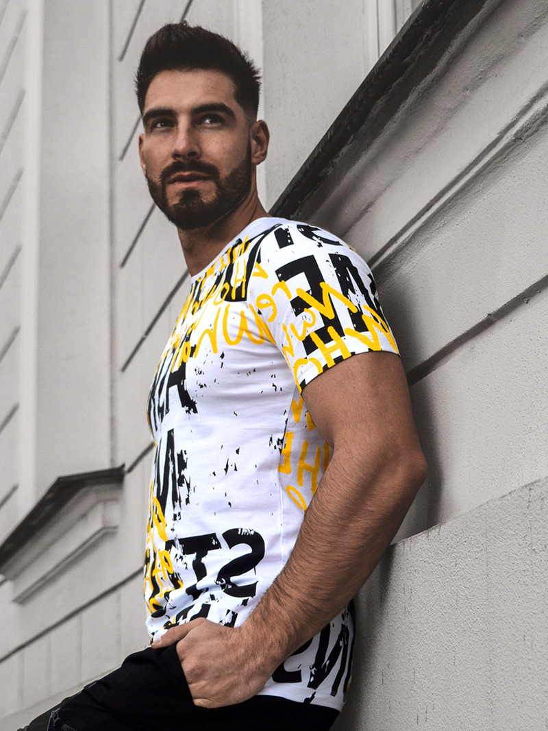 T-Shirt męski z nadrukiem biały OZONEE MR/21519