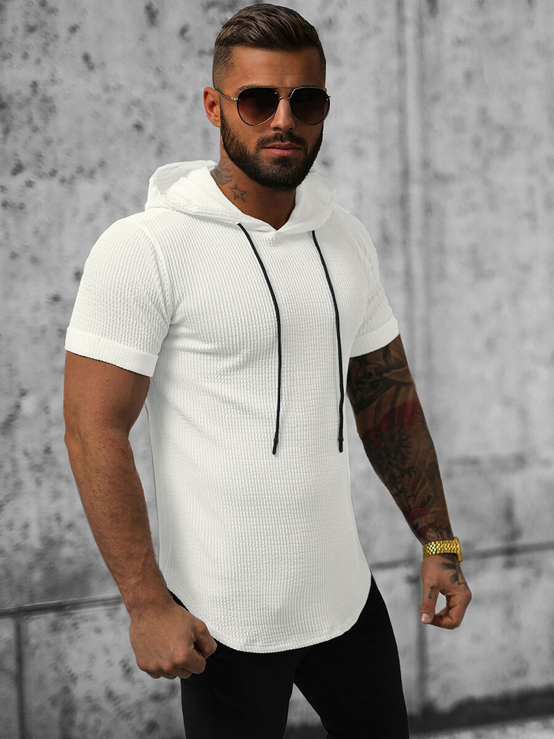 T-shirt męski z kapturem biały OZONEE O/P1150