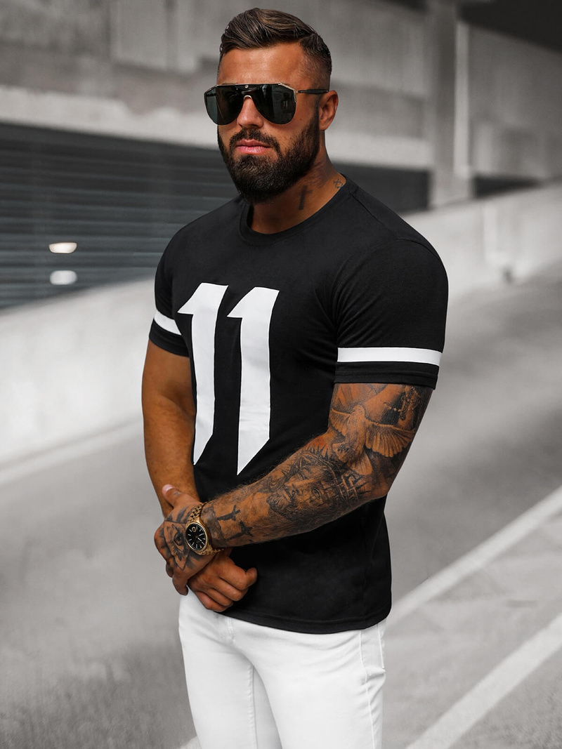 T-shirt męski czarny OZONEE O/8T1262/3