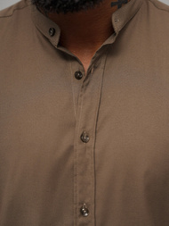 Koszula męska ze stójką brązowa OZONEE O/V115