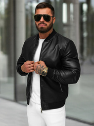 Kurtka skórzana męska bomberka czarna OZONEE JS/11Z8107