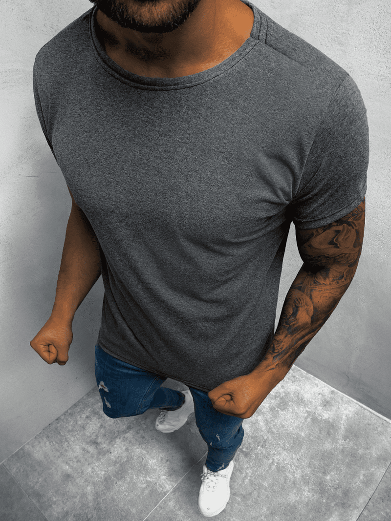 T-Shirt męski bez nadruku grafitowy OZONEE O/BL83