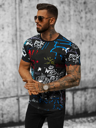 T-shirt męski czarno-niebieski OZONEE JS/8T968