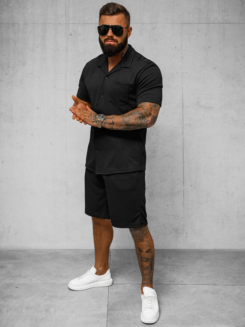 Komplet męski czarny - koszula i spodenki OZONEE O/3C323