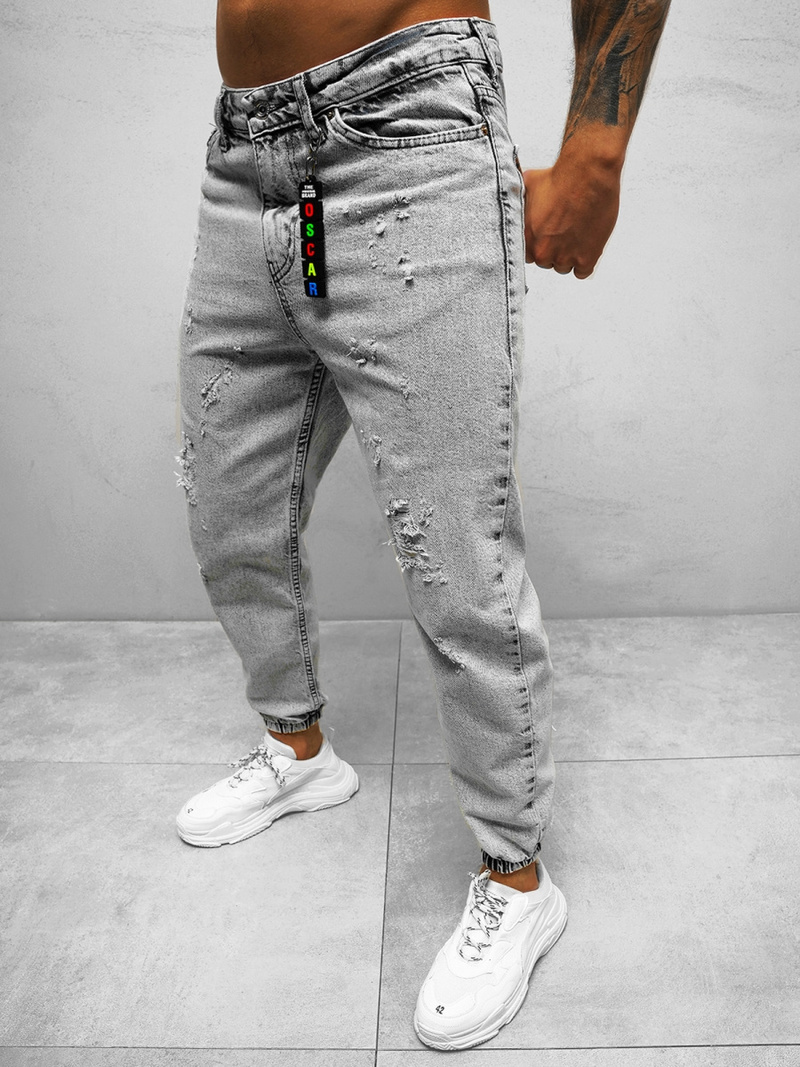 Spodnie jeansowe joggery męskie szare OZONEE DO/6108
