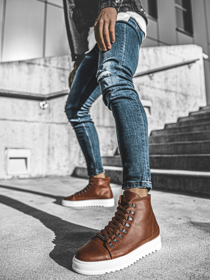 Снікерси високі коричнево-білий OZONEE W/034