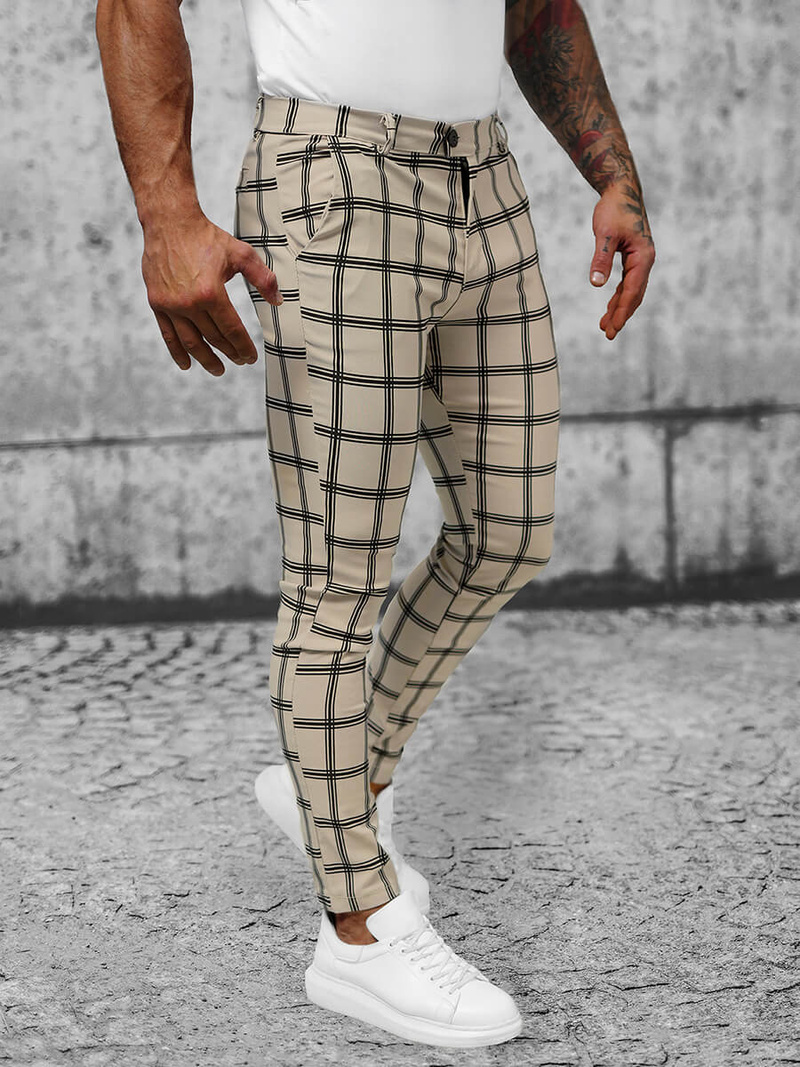 Spodnie męskie chino materiałowe beżowe OZONEE O/P4029