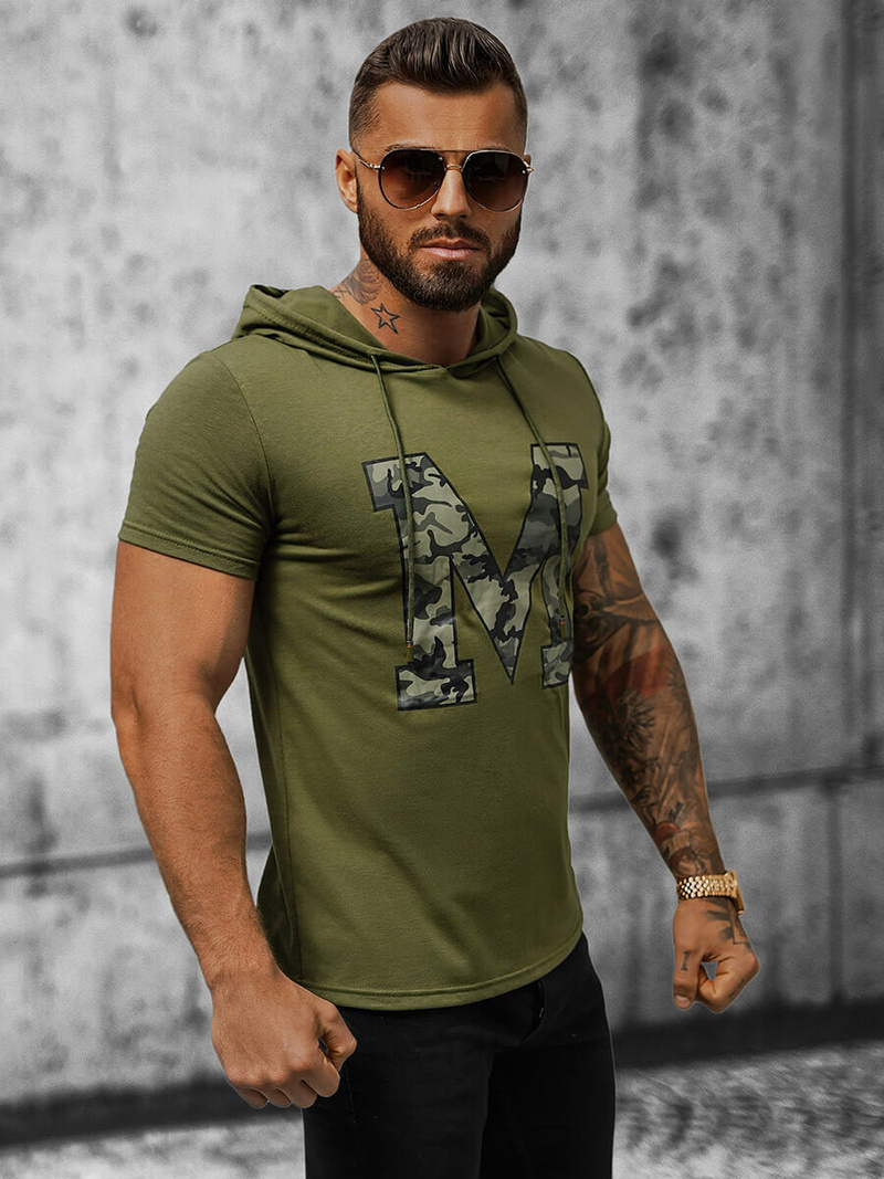 T-shirt męski z kapturem zielony OZONEE JS/8T965