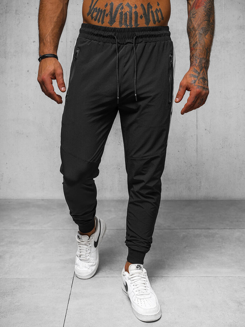 Spodnie męskie joggery czarne OZONEE O/DC468