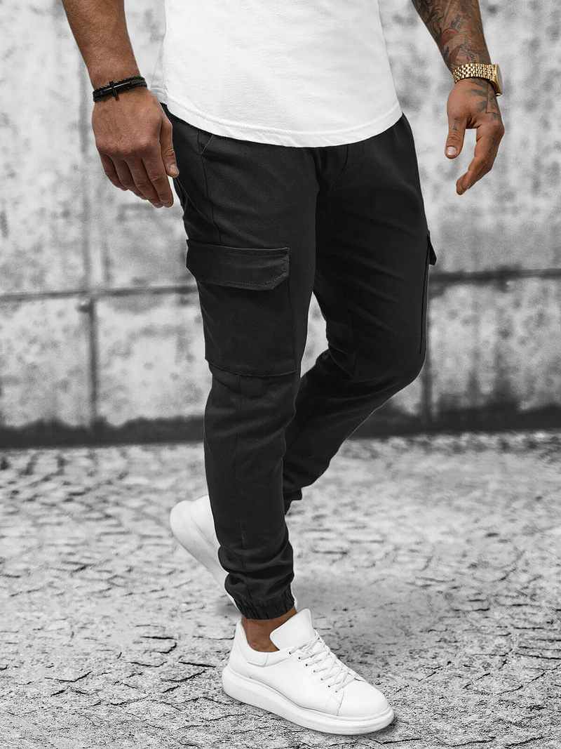 Spodnie męskie chino joggery czarne OZONEE O/P4051