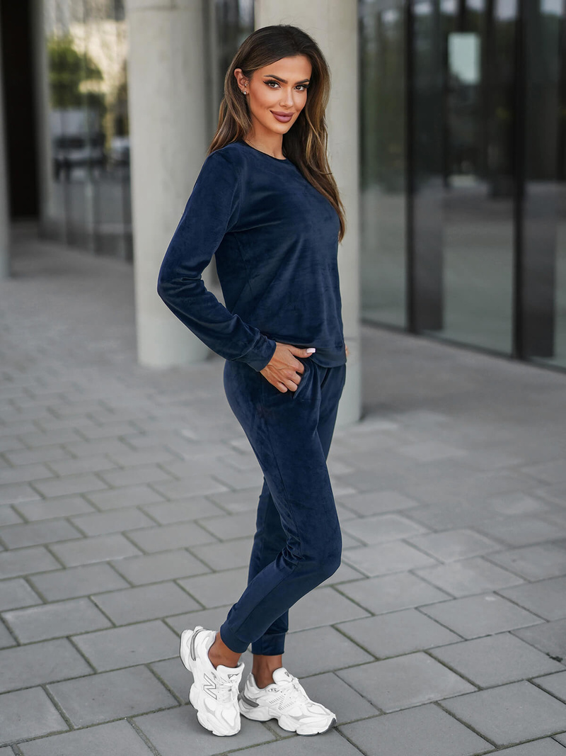 Komplet dresowy damski welurowy granatowy OZONEE O/8C1173/25