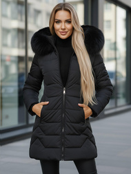 Kurtka zimowa damska długa z futerkiem czarna OZONEE JS/16M9121/392Z