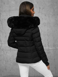 Kurtka zimowa damska z futerkiem czarna OZONEE JS/5M768/392A