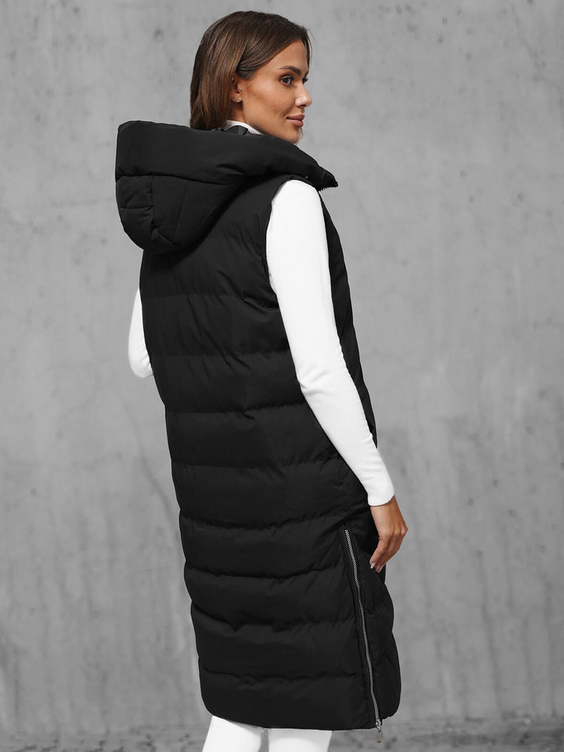 Kamizelka damska długa pikowana czarna OZONEE JS/5M3157/392