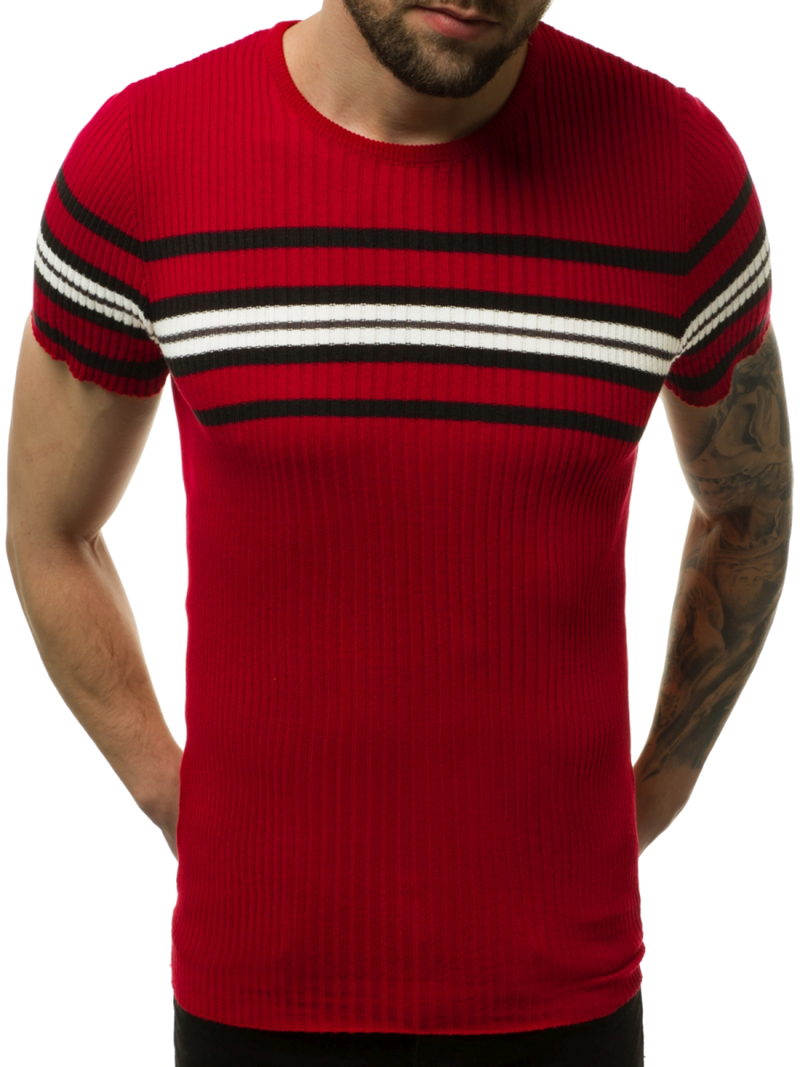 Bluzka z krótkim rękawem męska bordowa OZONEE L/2296