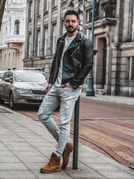 Kurtka skórzana męska ramoneska czarna OZONEE O/5625Z