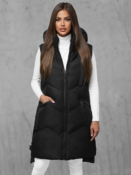 Kamizelka damska długa pikowana z kapturem czarna OZONEE JS/M788/392Z