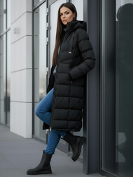 Kurtka zimowa damska długa pikowana czarna OZONEE JS/M736/392Z
